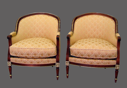 Berg&egrave;res Louis XVI gondole patine acajou rechampi feuille d'or