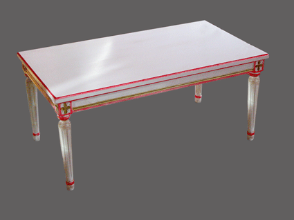 Table basse Louis XVI laqu&eacute;, rechampi pastel